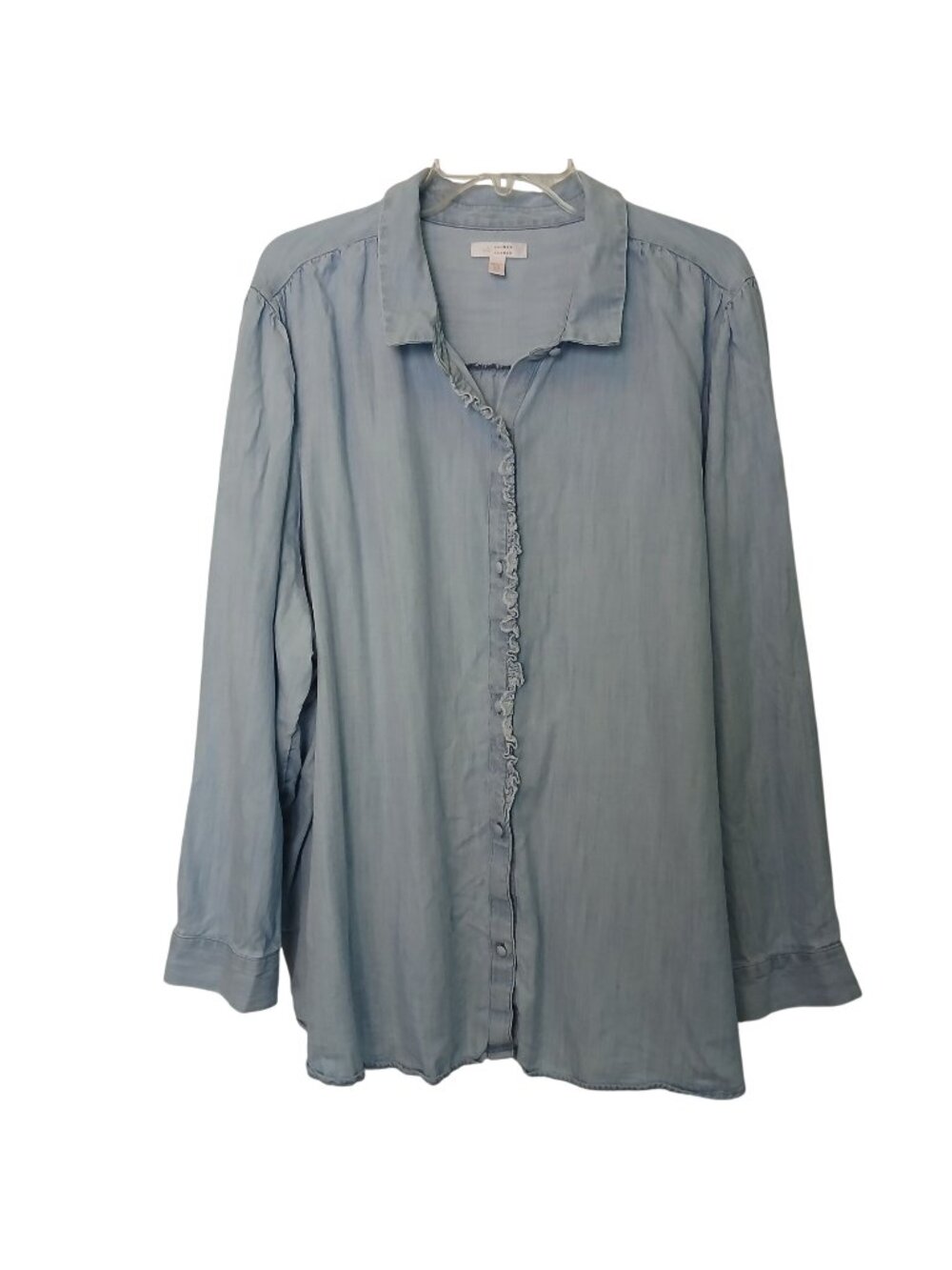 Lauren Conrad Womens Plus 4X Light Blue Button LS Ruffle Lyocell Blouse #L-81